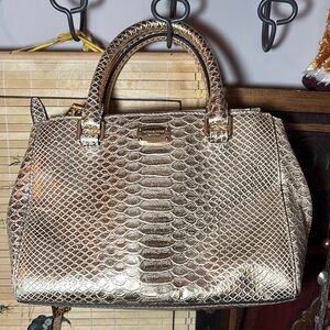 MICHAEL Michael Kors Metallic Gold Snakeskin Satchel 10”Lx7”Hx3”W EUC